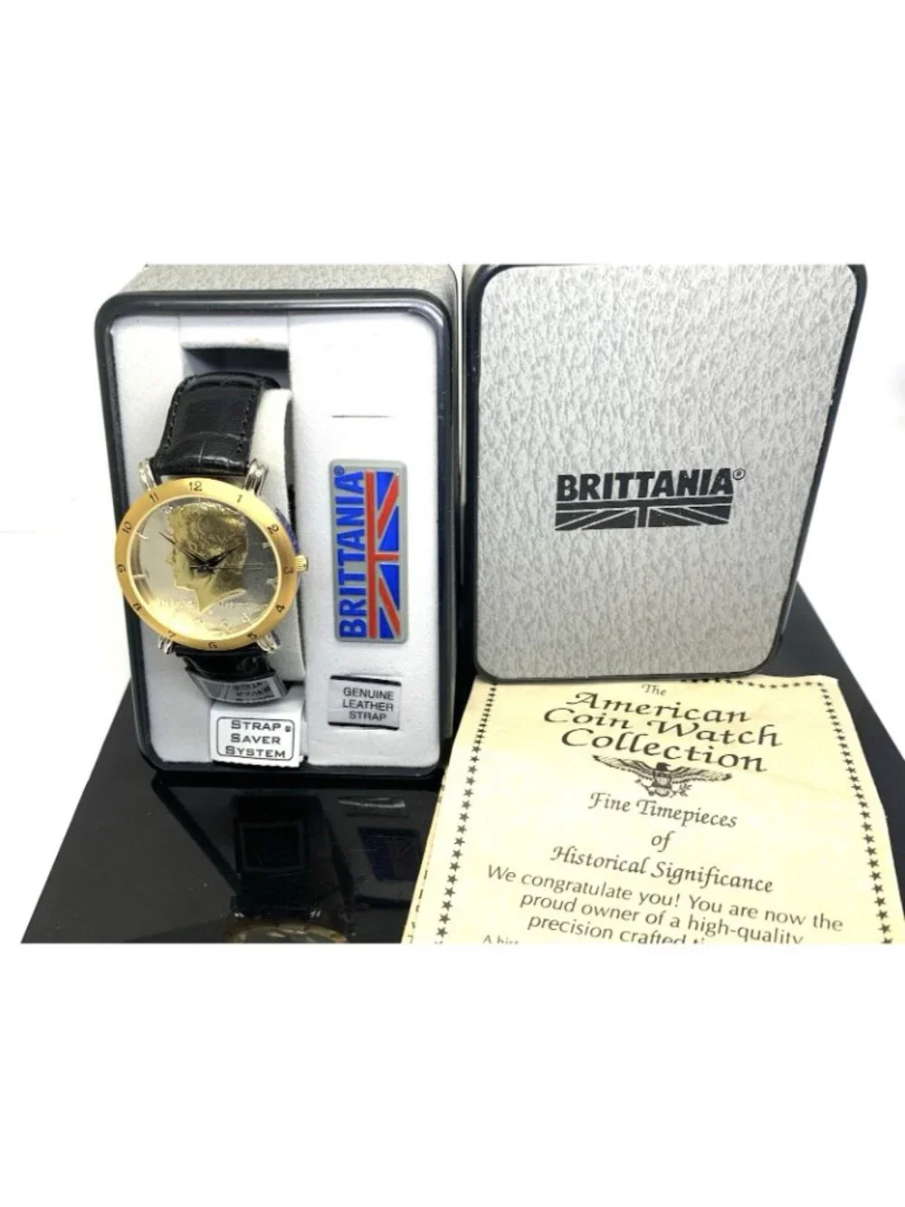 Brittania Men's Watch Vintage Liberty Kennedy USA Silver Coin Quartz Black Strap